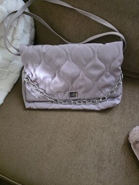 Steve Madden Quilted Lilac Shoulder Bag with Silver Chain Accent